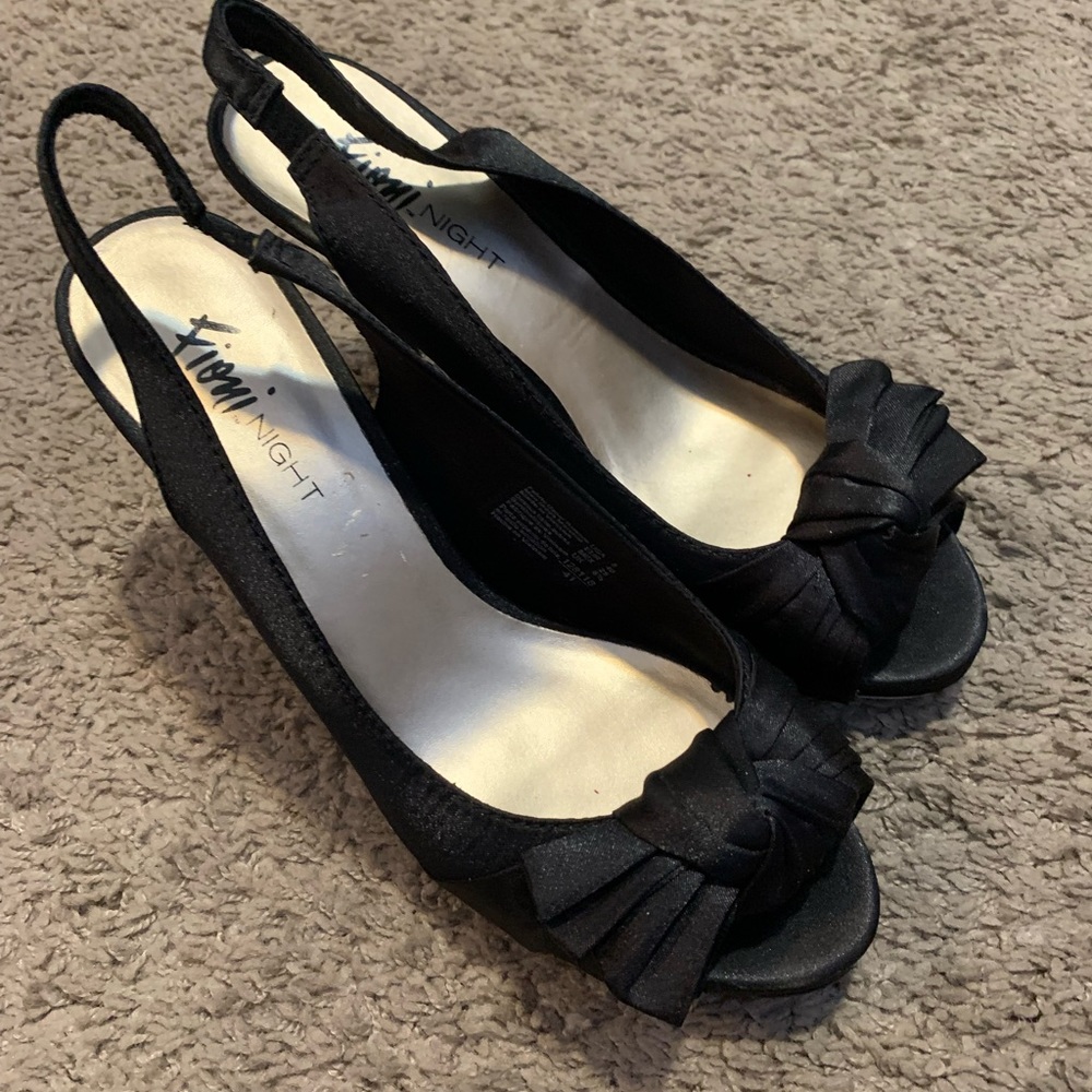Fioni Night Black Open Toe Slingback Heel Shoes 8